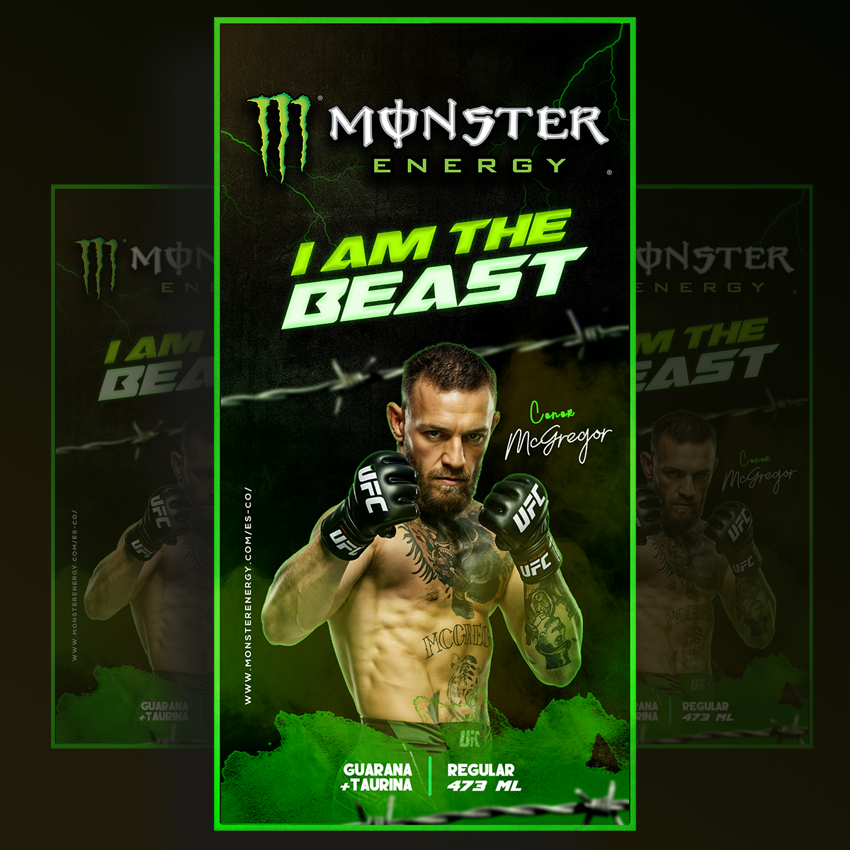 Promotional Digital Campaign Flyer Design for Monster Energy USA featuring Connor McGregor