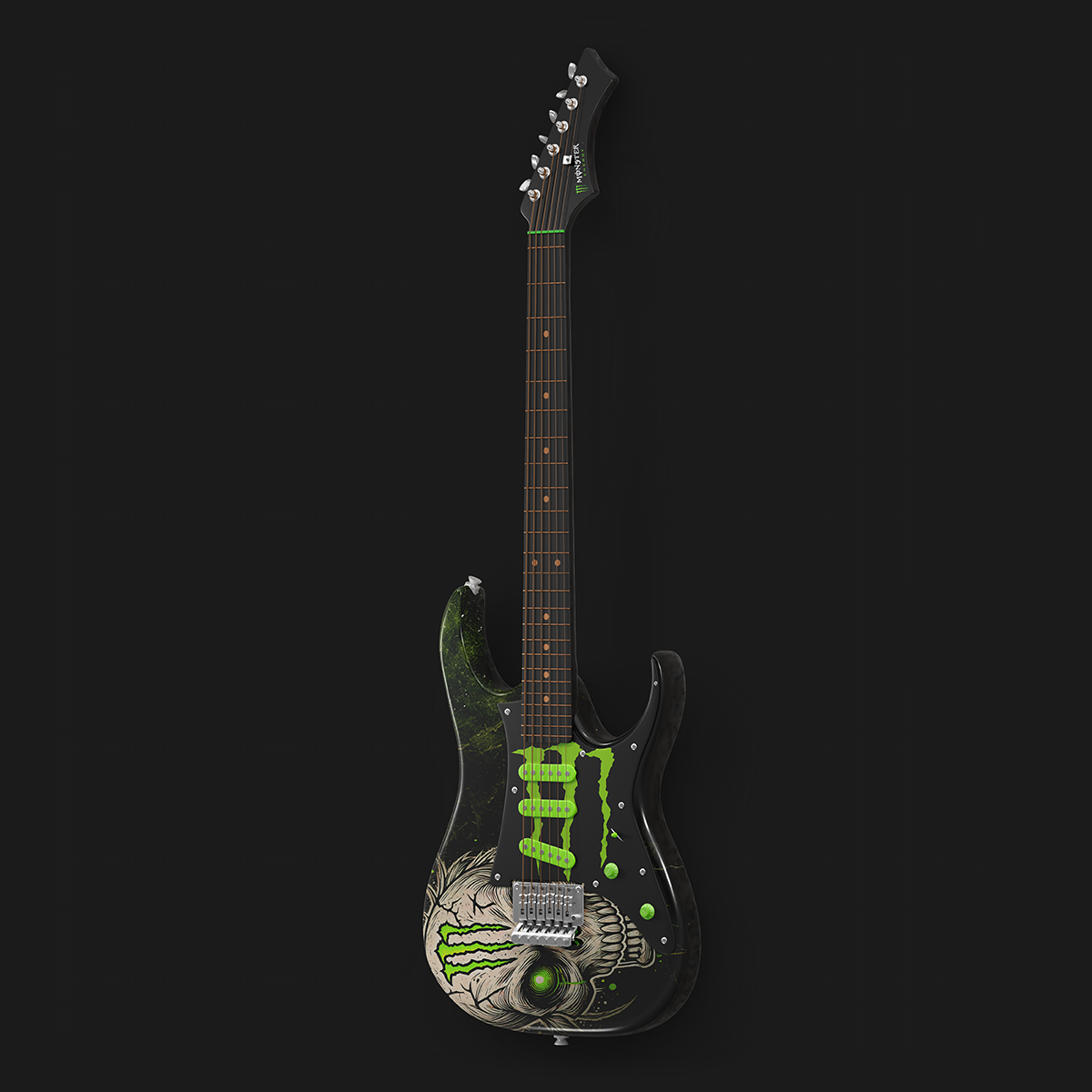 3D Render Concept: Guitar-themed Point of Sale Design for Monster Energy US Retail